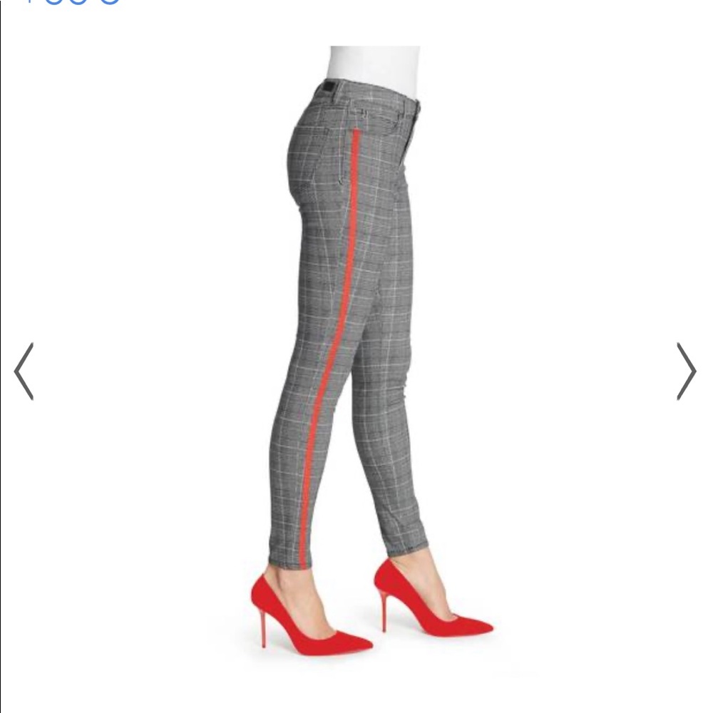Skinnygirl Sky Plaid Jeans with Red Stripe